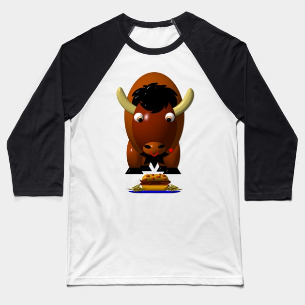 Cute Buffalo with Beef on Weck and Chicken Wings Baseball T-Shirt by CuteCrittersWithHeart